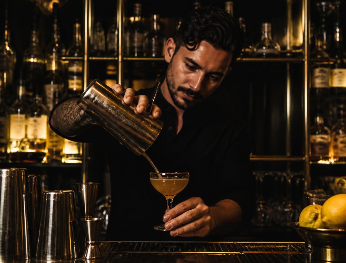 Coctelería en la barra